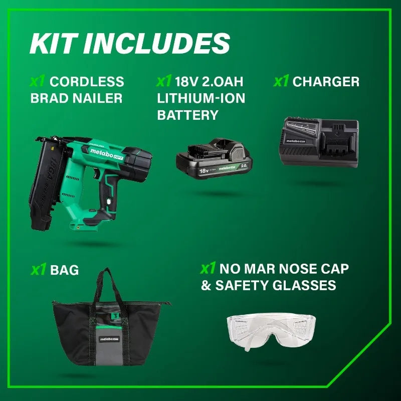 18V MultiVolt Brushless Compact Cordless Brad Nailer Kit, 18 Gauge With Power Tool 2.0Ah Lithium Ion Battery