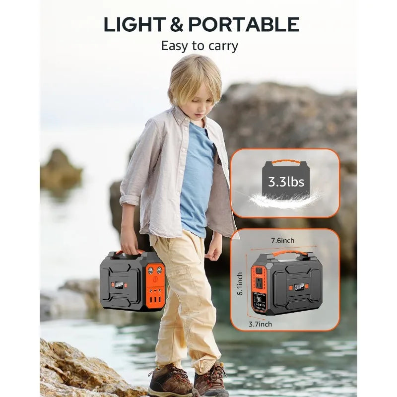 Solar Powered Generator 200W Peak/100W Rated, Portable Generator Power Station With Panels 40W Included, 146Wh