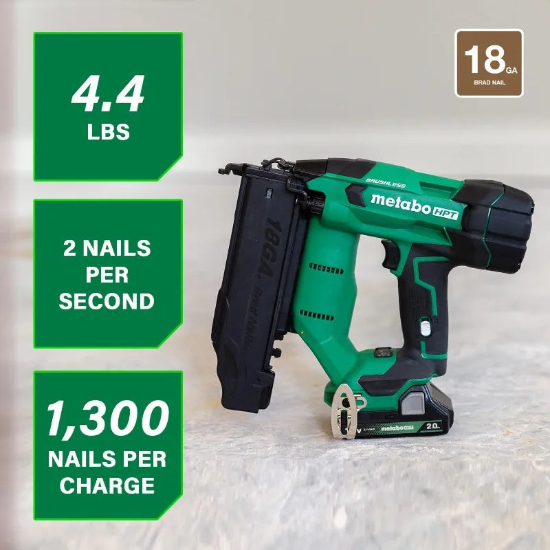 18V MultiVolt Brushless Compact Cordless Brad Nailer Kit, 18 Gauge With Power Tool 2.0Ah Lithium Ion Battery
