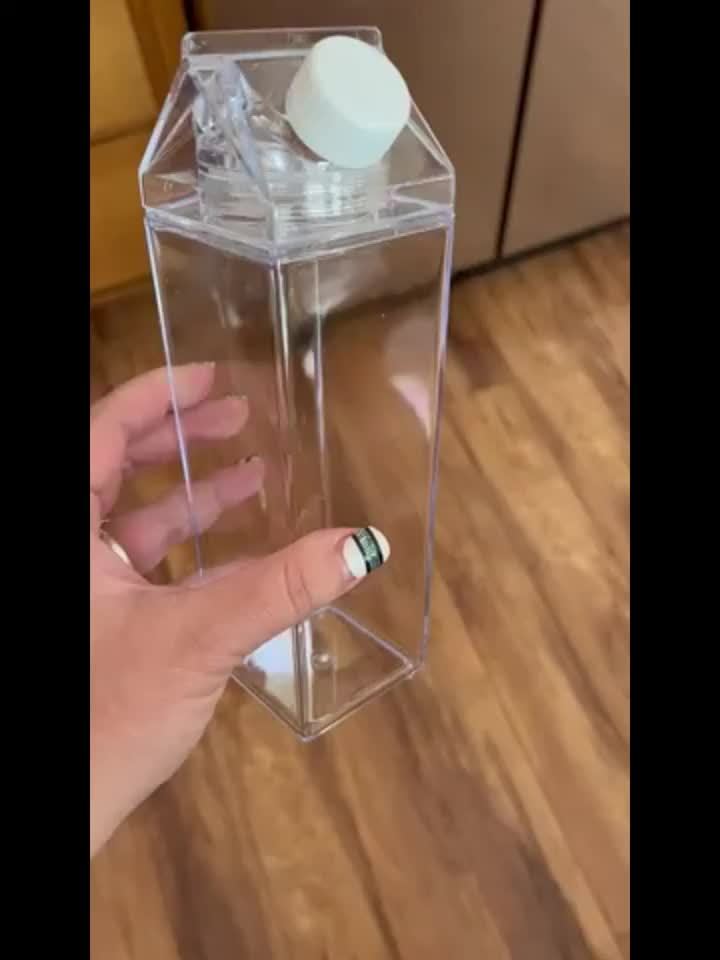 Durable, Leak-Proof Square Milk Carton Water Bottle - 16.9oz/33.8oz, BPA-Free Plastic, Dishwasher Safe for Travel & Kitchen Use