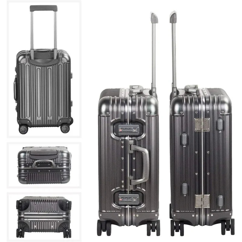 All Aluminum Carry On Luggage With TSA Locks Fashion Cool Metal Hard Shell Spinner Suitcase (Grey, 20 Inch)