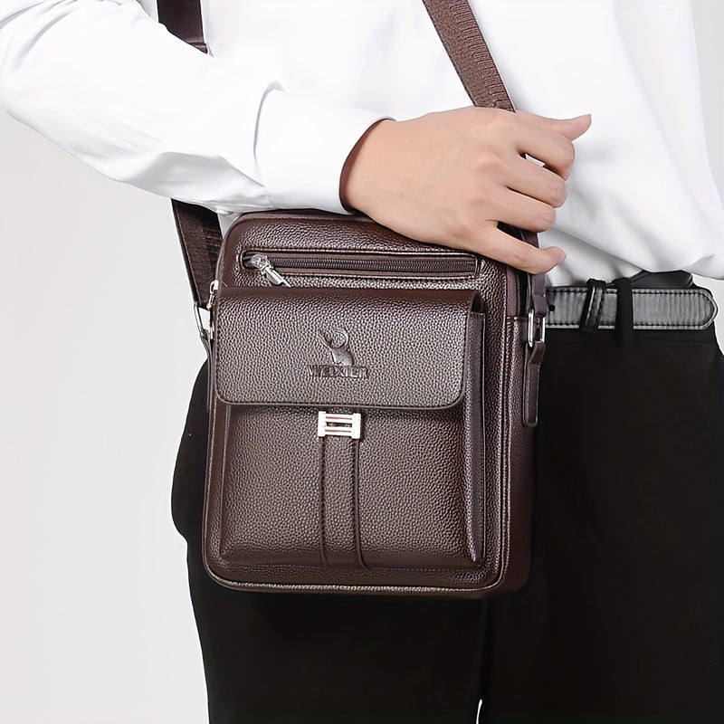 [Vintage Business Bag] WEIXIER Men's Vintage Business Casual Adjustable Shoulder Bag - Multiple Compartments, Zippered Pockets, Compact Design, Black, Secure Zip Closure, Small Crossbody Bag