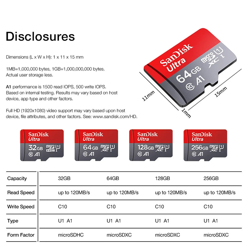 TFcard 64GB 16GB 32GB Memory Card 128GB Class 10 Microsd SD Card 100MB/S UHS-I A1 Card + Adapter for Phone/PC Standard Shippin