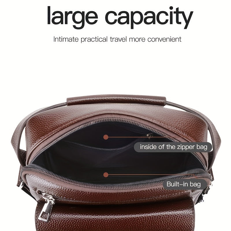 [Vintage Business Bag] WEIXIER Men's Vintage Business Casual Adjustable Shoulder Bag - Multiple Compartments, Zippered Pockets, Compact Design, Black, Secure Zip Closure, Small Crossbody Bag