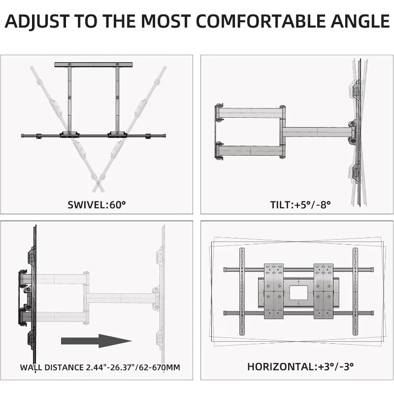 98 100 TV Wall Mount 86 90 105 110 120 Inch Full Motion Bracket Large Screen Heavy Duty Led Adjustable Articulating Stand Max
