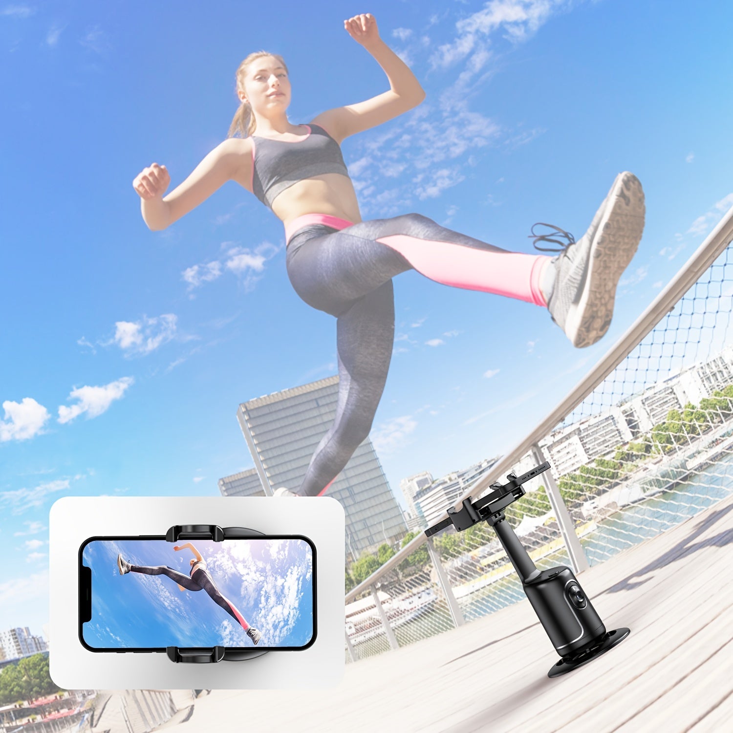 Auto Face Tracking Tripod, No App Required, 360° Rotation Face Body Phone Mount Smart Shooting Phone Tracking Holder for Vlog Live Streaming Video, Rechargeable Battery, Black
