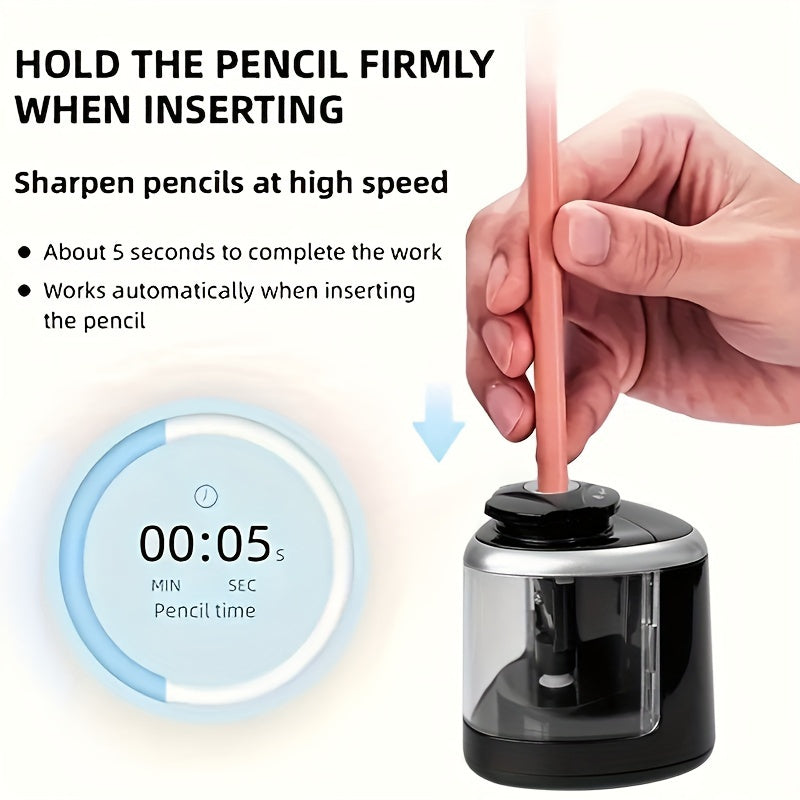 Automatic Electric Pencil Sharpener with Auto-Stop & Lead Breakage - Desktop Sharpener for Office &, No Needed, Compact Design, Sharpens Pencils in Seconds, Pencil Sharpener Electric, Supplies, Sleek Style, Waste Container