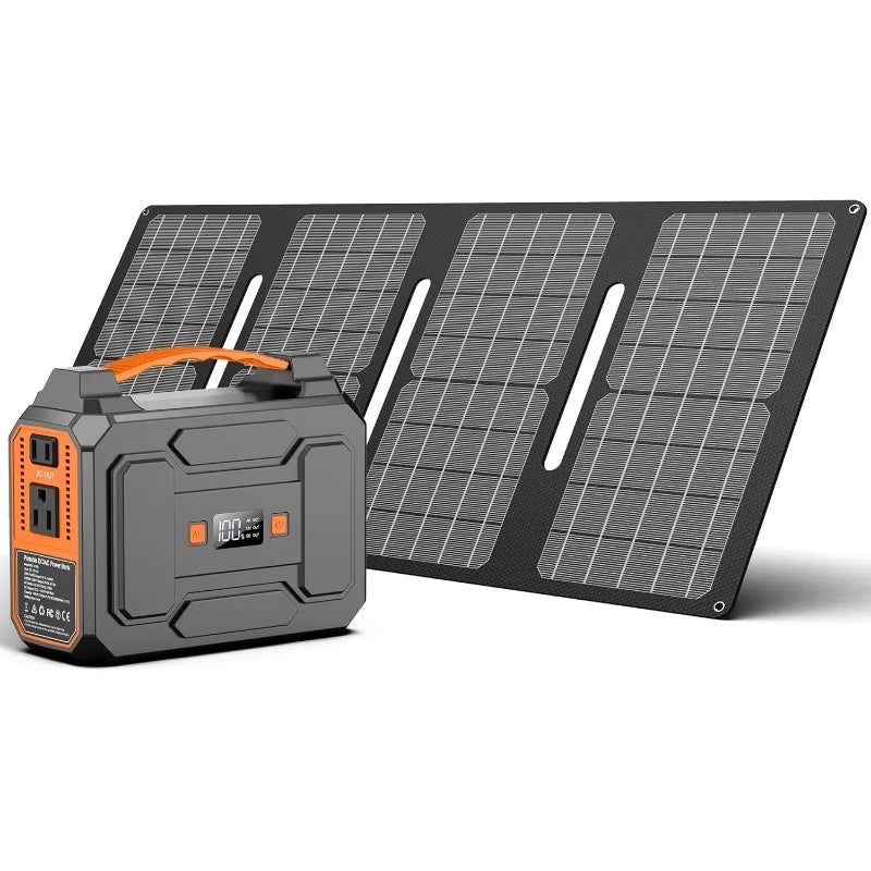 Solar Powered Generator 200W Peak/100W Rated, Portable Generator Power Station With Panels 40W Included, 146Wh