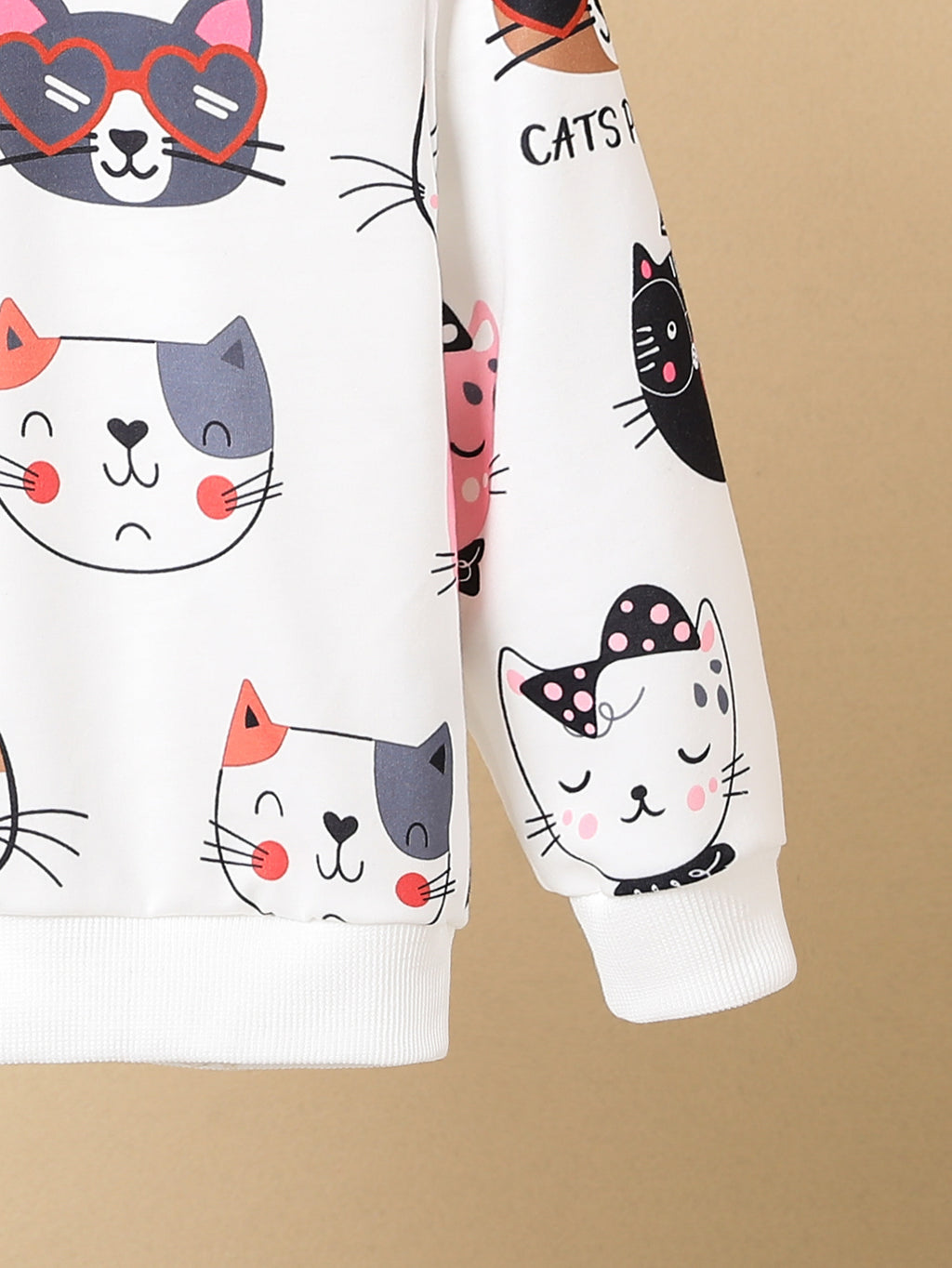 HWMFSNHFZ Girls' Lightweight Long Sleeve Cartoon Cat Print Sweatshirt - Soft Pink Crew Neck Casual Pullover for Spring & Fall, All-Season Comfort, Cute Sweaters
