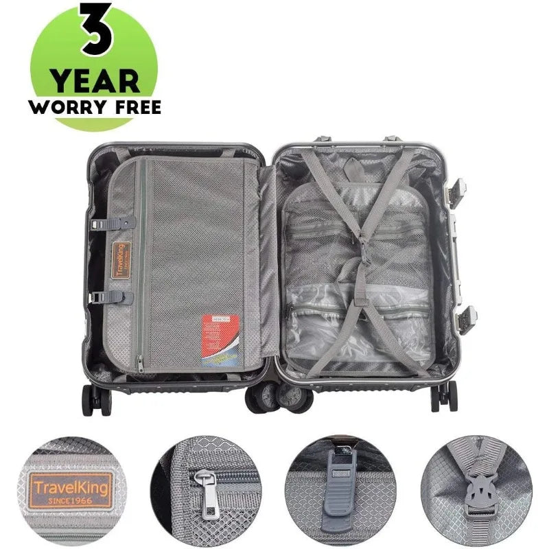 All Aluminum Carry On Luggage With TSA Locks Fashion Cool Metal Hard Shell Spinner Suitcase (Grey, 20 Inch)