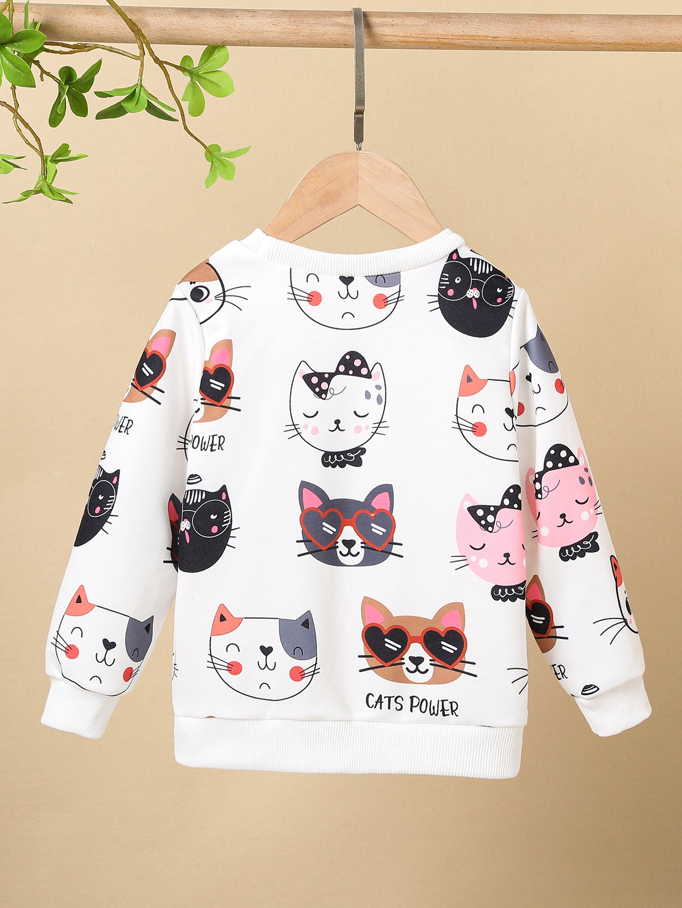 HWMFSNHFZ Girls' Lightweight Long Sleeve Cartoon Cat Print Sweatshirt - Soft Pink Crew Neck Casual Pullover for Spring & Fall, All-Season Comfort, Cute Sweaters
