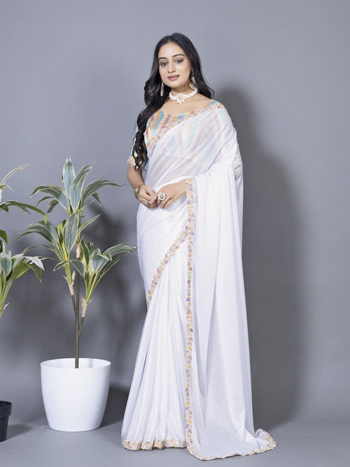 Women's Elegant Saree Set for festive wear-White