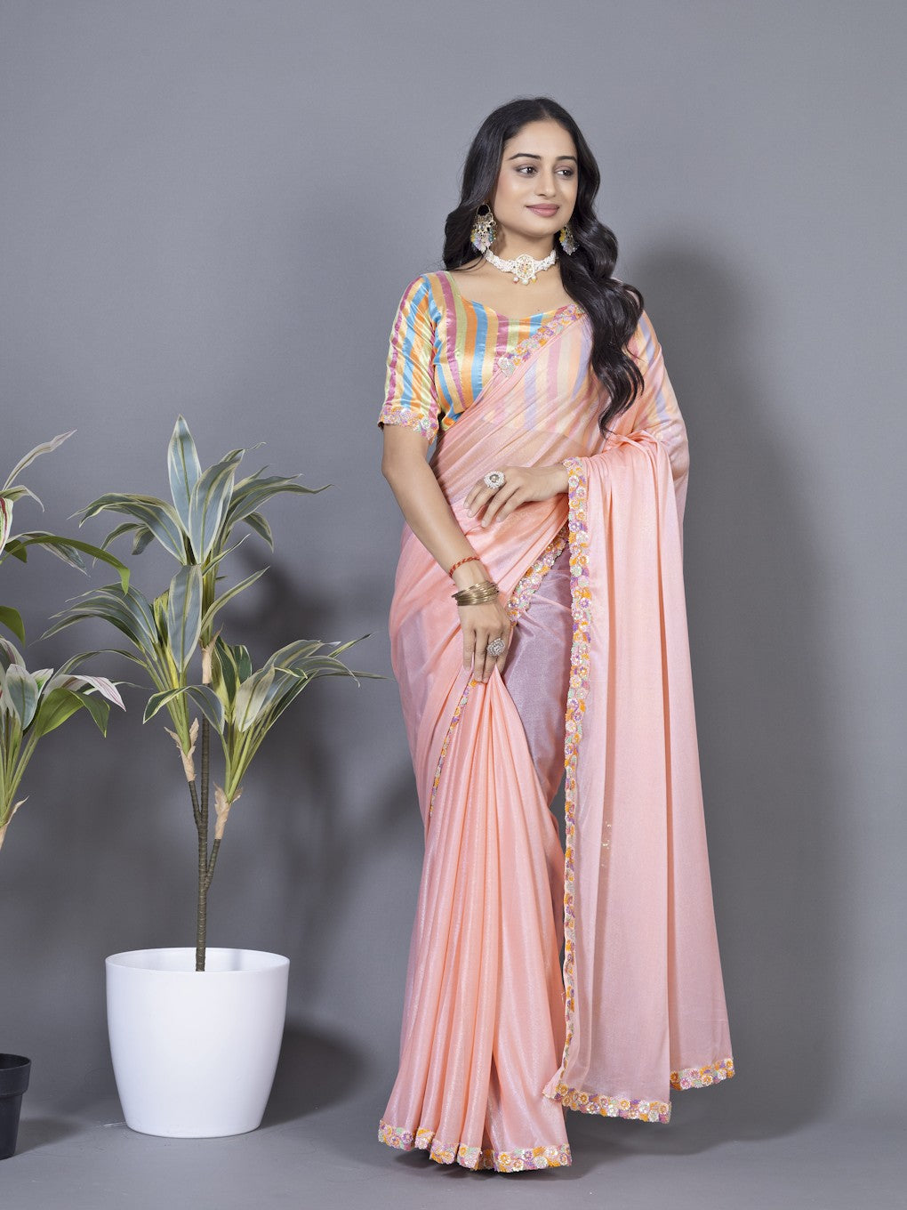Women's Elegant Saree Set for festive wear-Light Pink