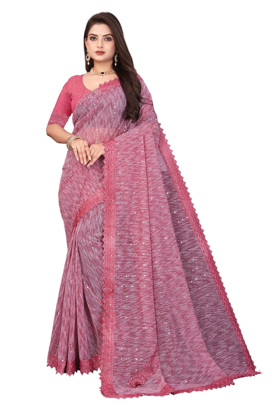 Women's Elegant Saree Set for festive wear-Pink