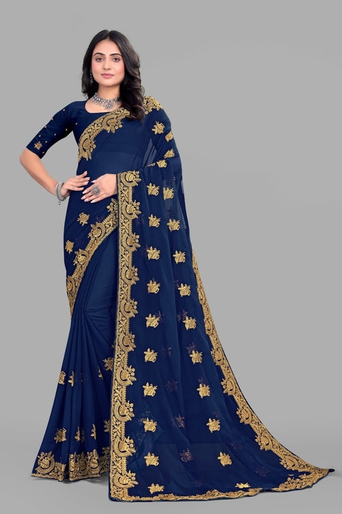Women's Elegant Saree Set for festive wear-Navy Blue-02