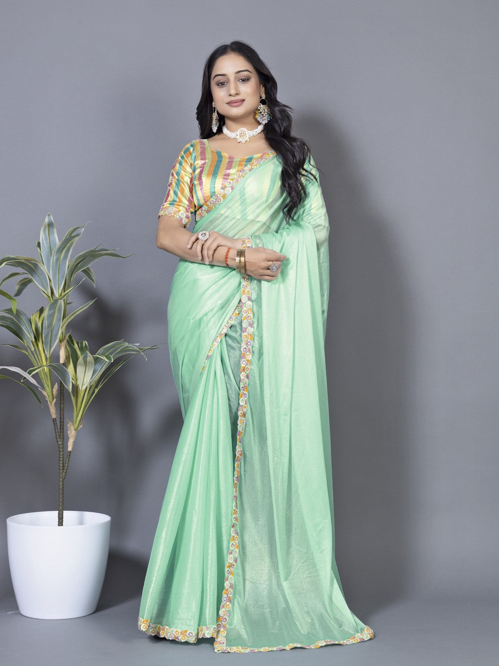 Women's Elegant Saree Set for festive wear-Ocean Green